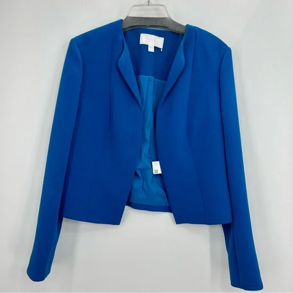 HUGO BOSS Blue Jerusa Textured Stretch Cropped Suit Blazer Jacket US 10 - Picture 5 of 11